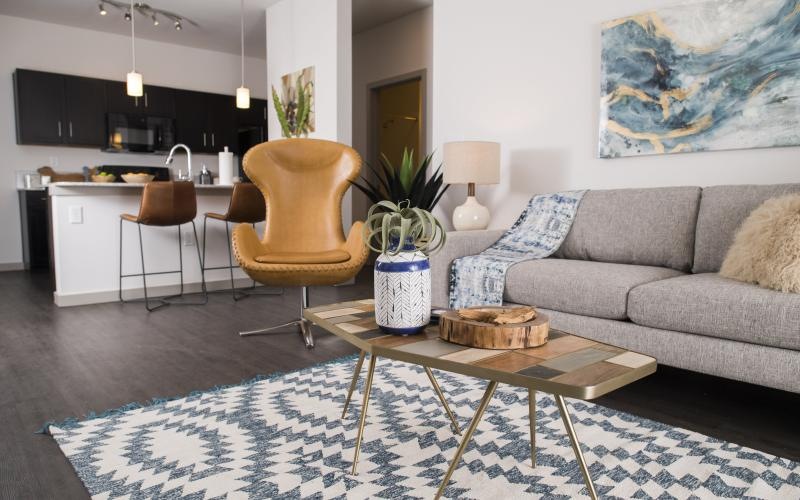 a living room with a couch and a coffee table